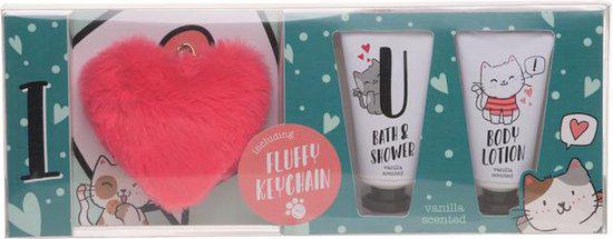 badgeschenkset met fluffy sleutelhanger
