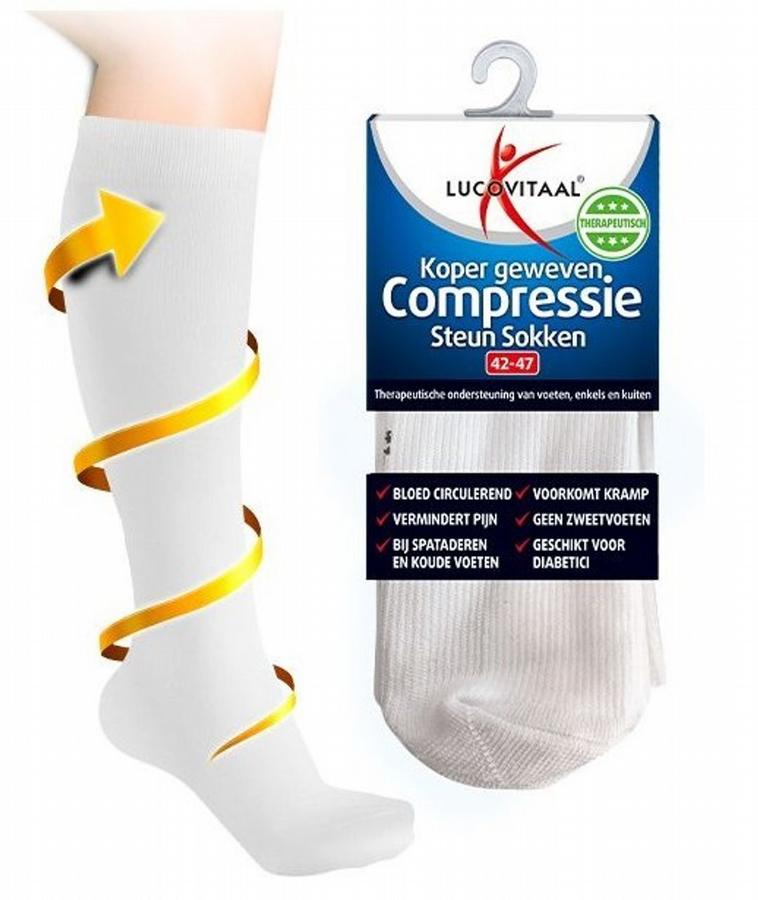 Koper compressie steunsok maat 42-47 wit