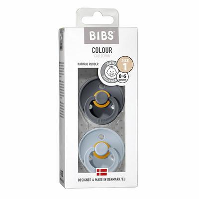 Bibs Fopspeen maat 1 iron/baby blue 2 pack