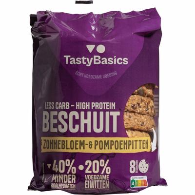 TastyBasics Less carb-high protein beschuit zonnebl/pompoenpit