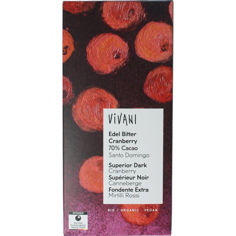 Chocolade puur cranberry 70% bio