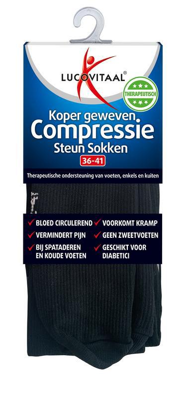 Koper compressie steunsok maat 36-41 zwart
