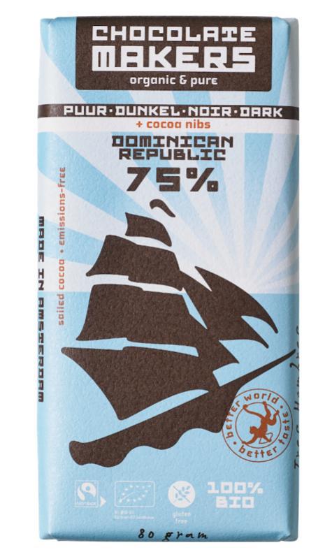 Reep tres hombres 75% puur met cacaonibs bio