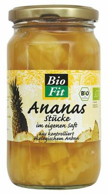 BIO-FIT ananas stukjes in glas 350 gram