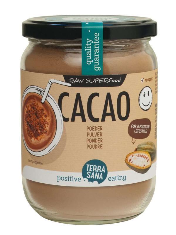 Raw cacao antioxidant poeder in glas bio