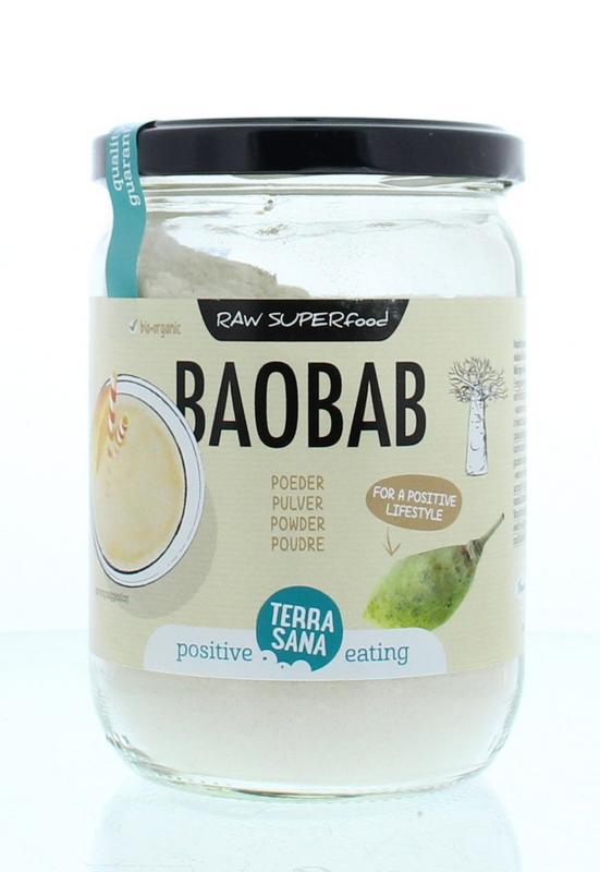 Raw baobab poeder in glas bio