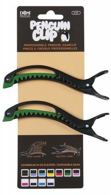 ONBEKEND \ MERKLOOS penguin haarclips zwart/groen 2st