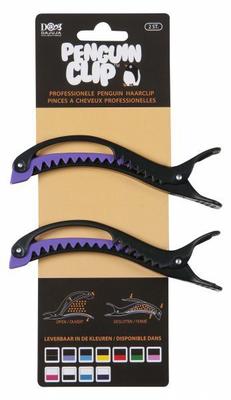 ONBEKEND \ MERKLOOS penguin haarclips zwart/paars 2st
