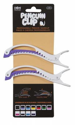 ONBEKEND \ MERKLOOS penguin haarclips wit/paars 2st