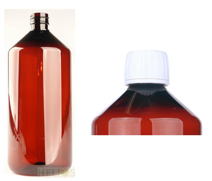 PET medicijnfles 1000ml amber incl witte dop