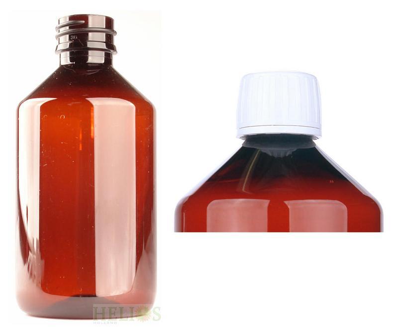 PET medicijnfles 250ml amber incl witte dop