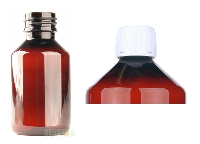 PET medicijnfles 100ml amber incl witte dop