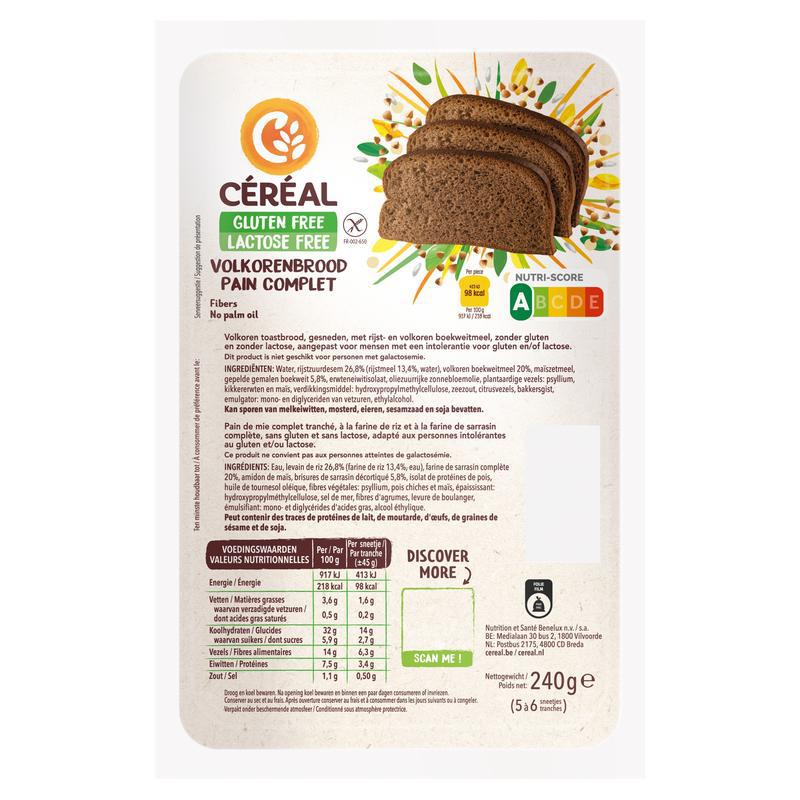 Volkorenbrood gluten- en lactosevrij