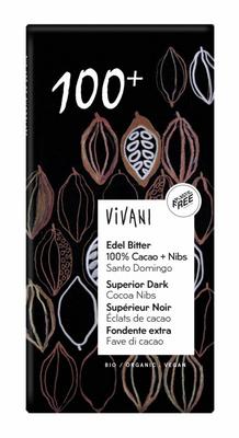 Vivani Chocolade puur 100% + cacao nibs bio