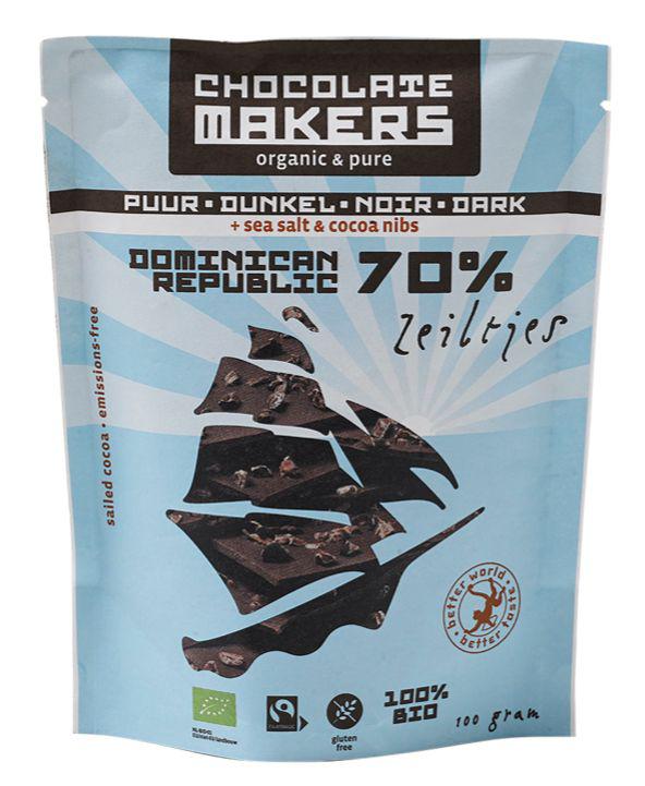 Zeiltjes puur 70% met cacaonibs & zeezout bio