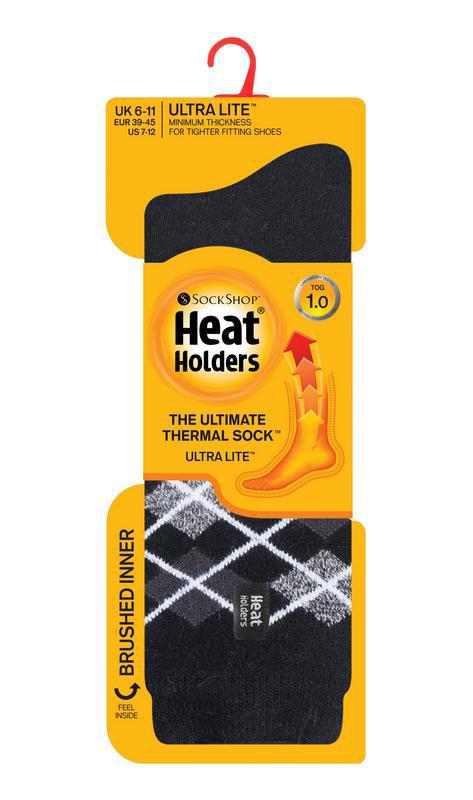 Mens ultra lite socks argyle maat 6-11 black