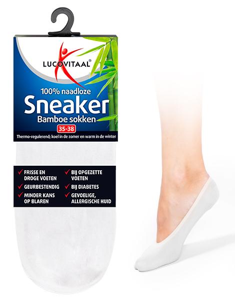 Bamboe sneakersok wit maat 43-46